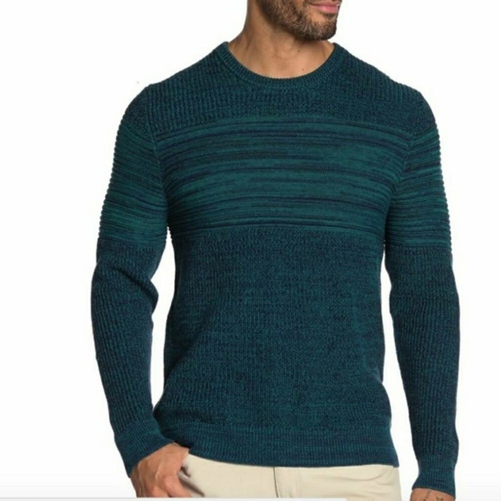 Public Opinion Marled Textured Knit Crew Neck Sweater Men Teal Navy S M L 2XL